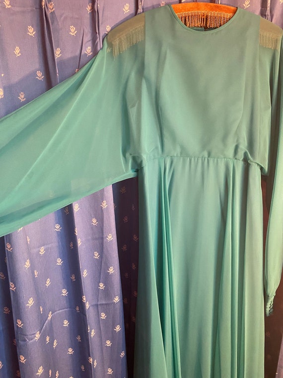 Vintage 1970s seafoam green butterfly sleeve gown 