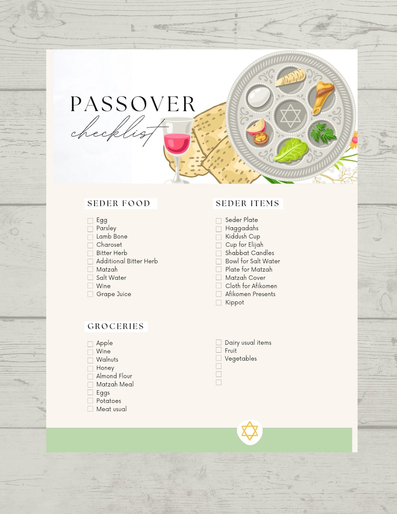 Passover Seder Checklist and Menu Plan Printable Etsy