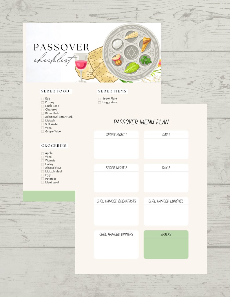 Passover Seder Checklist and Menu Plan Printable Etsy