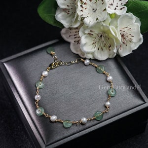 Dainty Chain Links with Tiny Pearl Jade Bracelet  for Women, Statement Bracelet Gifts for Her, Elegant Bracelet