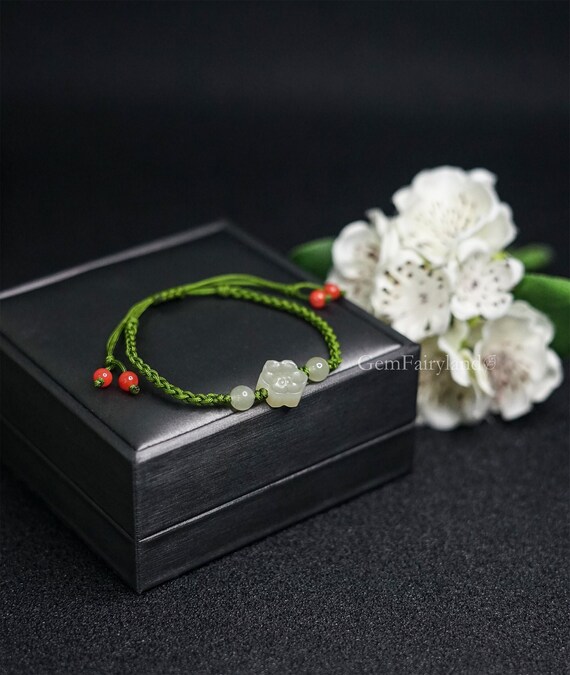 Jade Flower Woven Bracelet for Women With Charm Good Luck Braided