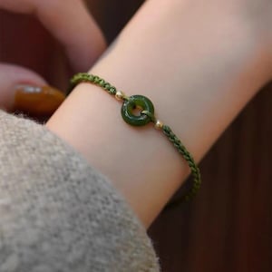 Minimalist Braided Jade Donut Bracelet, Fairy Dainty Woven Bracelets for Women, Size Adjustable Bracelet Best Friend Birthday Gift for Her