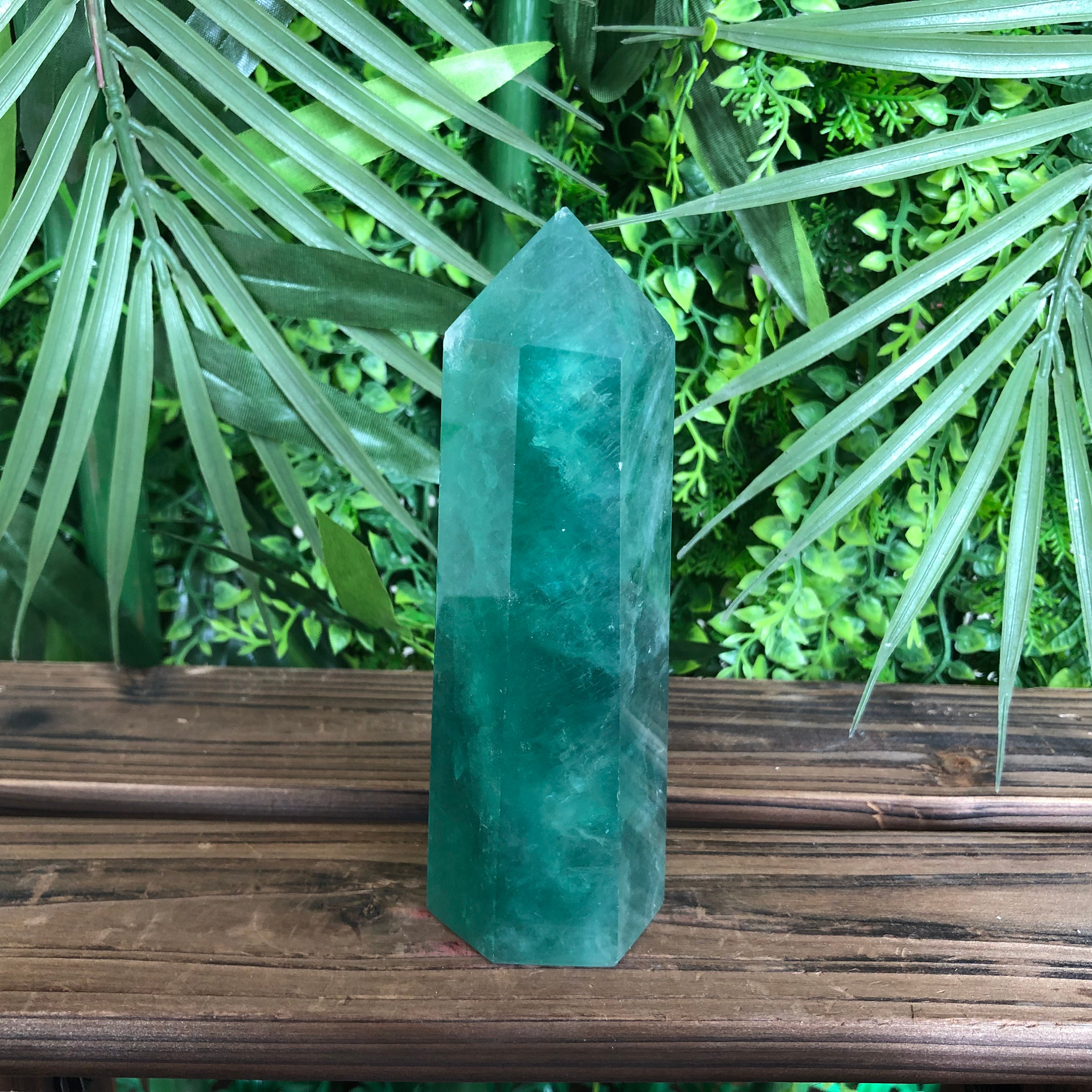 0.68LB Natural Green fluorite Tower Quartz Crystal Wand Tower | Etsy