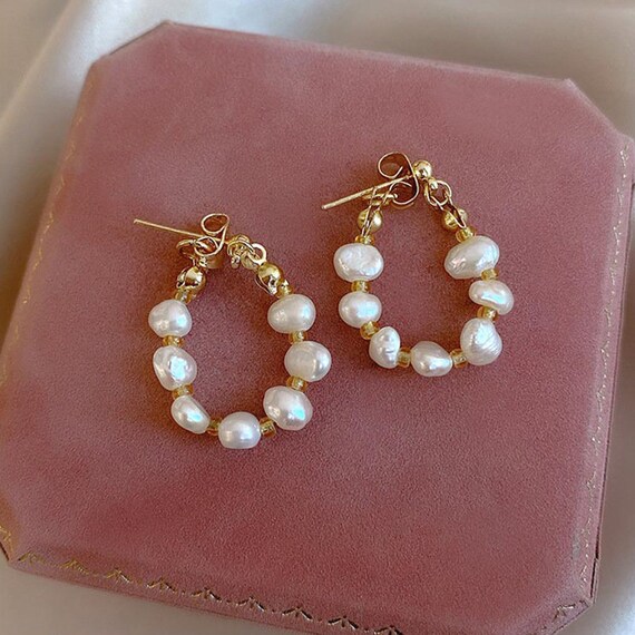 Beaded drop hoop earrings deals