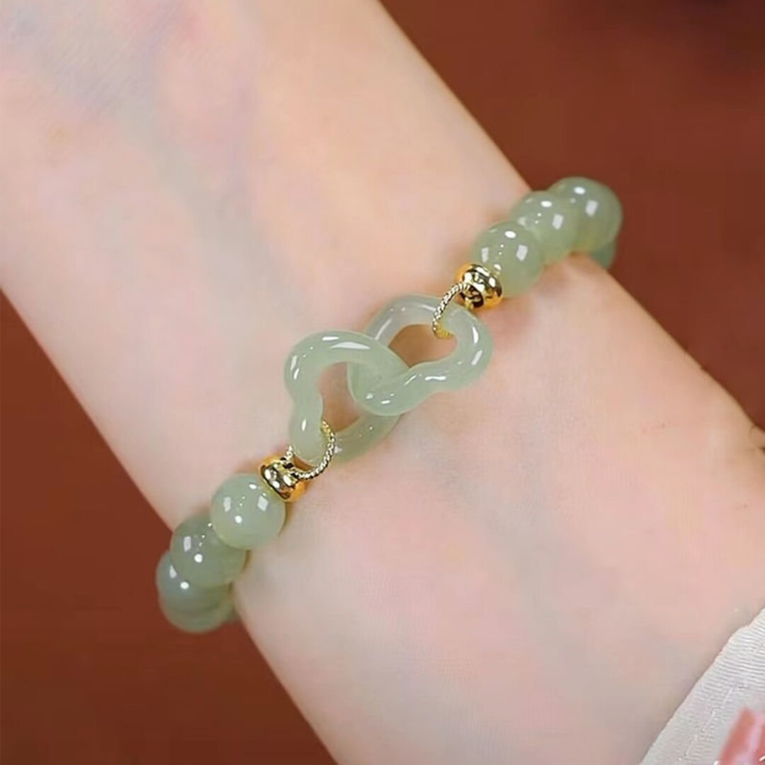 Hetian Jade Beaded Bracelets for Women, Dainty Bracelet With Heart