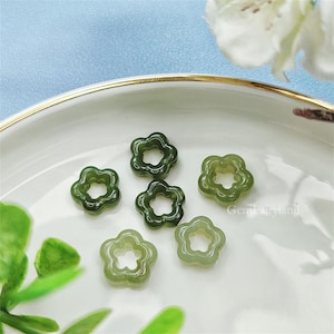 1 Piece Natural Hetian Jade Flower Charm Pendant for DIY Necklace Earrings Bracelet Accessory 18K Gold Plated Necklace, 925 Sterling Silver