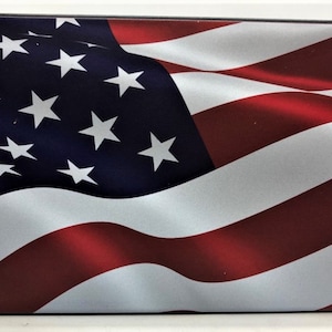 Wavy American Flag Aluminum Trailer Hitch Cover. UV 4x6
