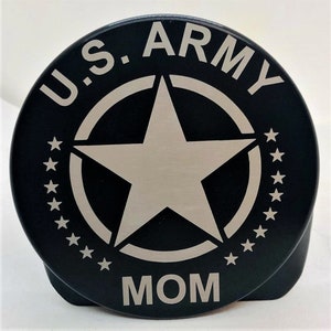 US Army Mom Aluminum Trailer Hitch Cover. 4&quot; Round