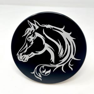 Horse Billet Aluminum Trailer Hitch Cover. 4&quot; Round