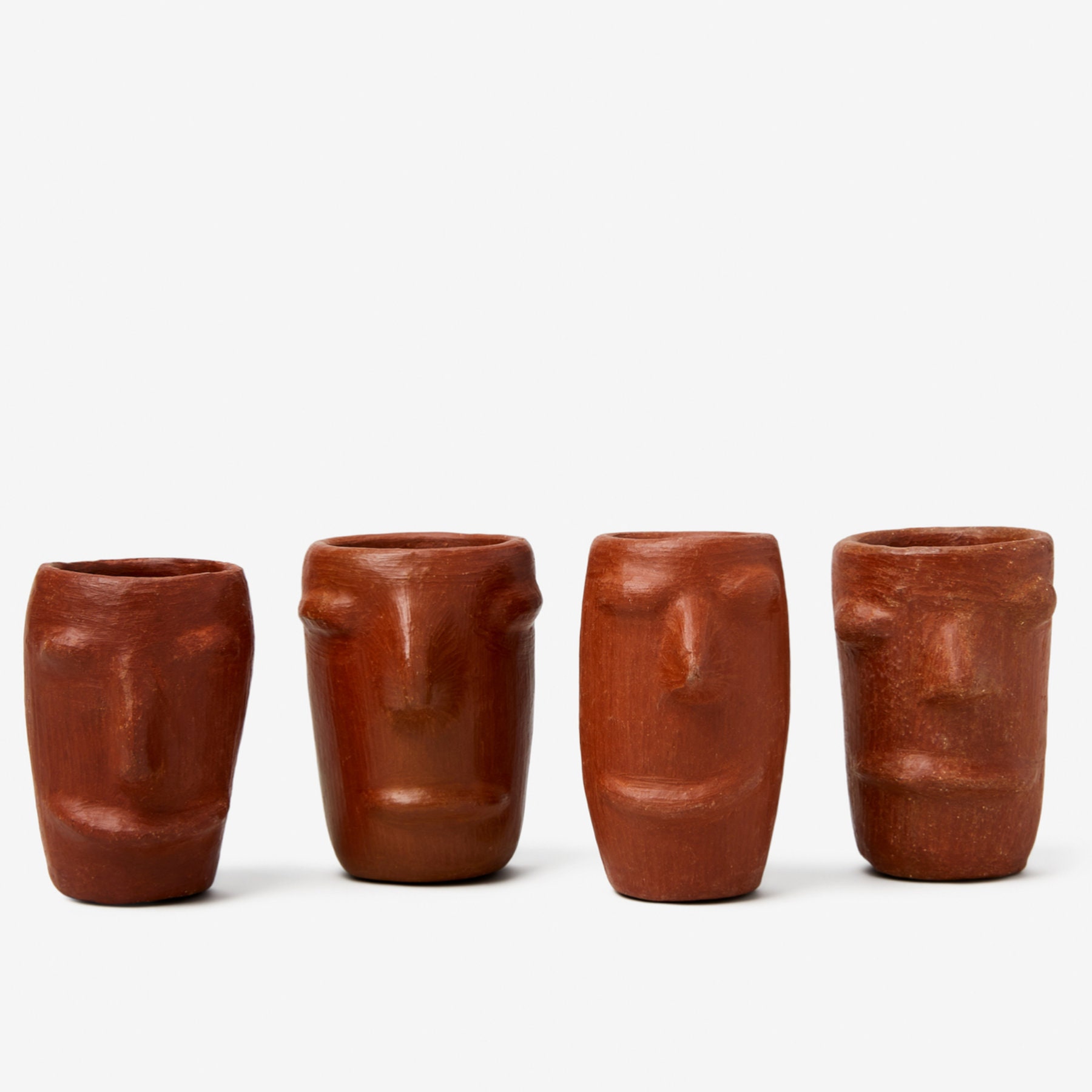 Red Clay Faces Mezcal Shot Glasses | 4 Pack - Lunettes d'argile | de Visage en Argile Faites à La Ma