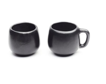 Handmade Ceramic Cup Coffee Desert Set Black Clay Handcraft Large Pottery Tea Mug White Authentic Original Gift Unique Modern Hot Drink Cozy