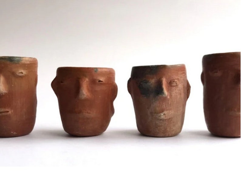 Red Clay Faces Mezcal Shot Glasses 4 Pack Clay Glasses Etsy