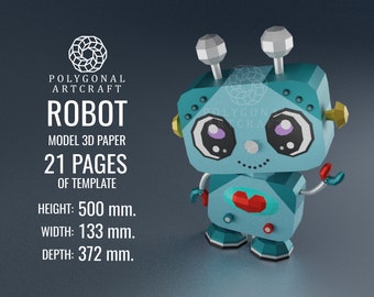 Robot love Papercraft 3d lowpoly PDF Template
