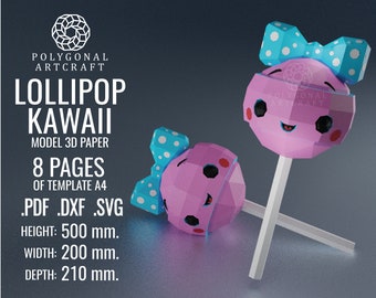 LOLLIPOP Papercraft 3d lowpoly Pdf DXF SVG Template