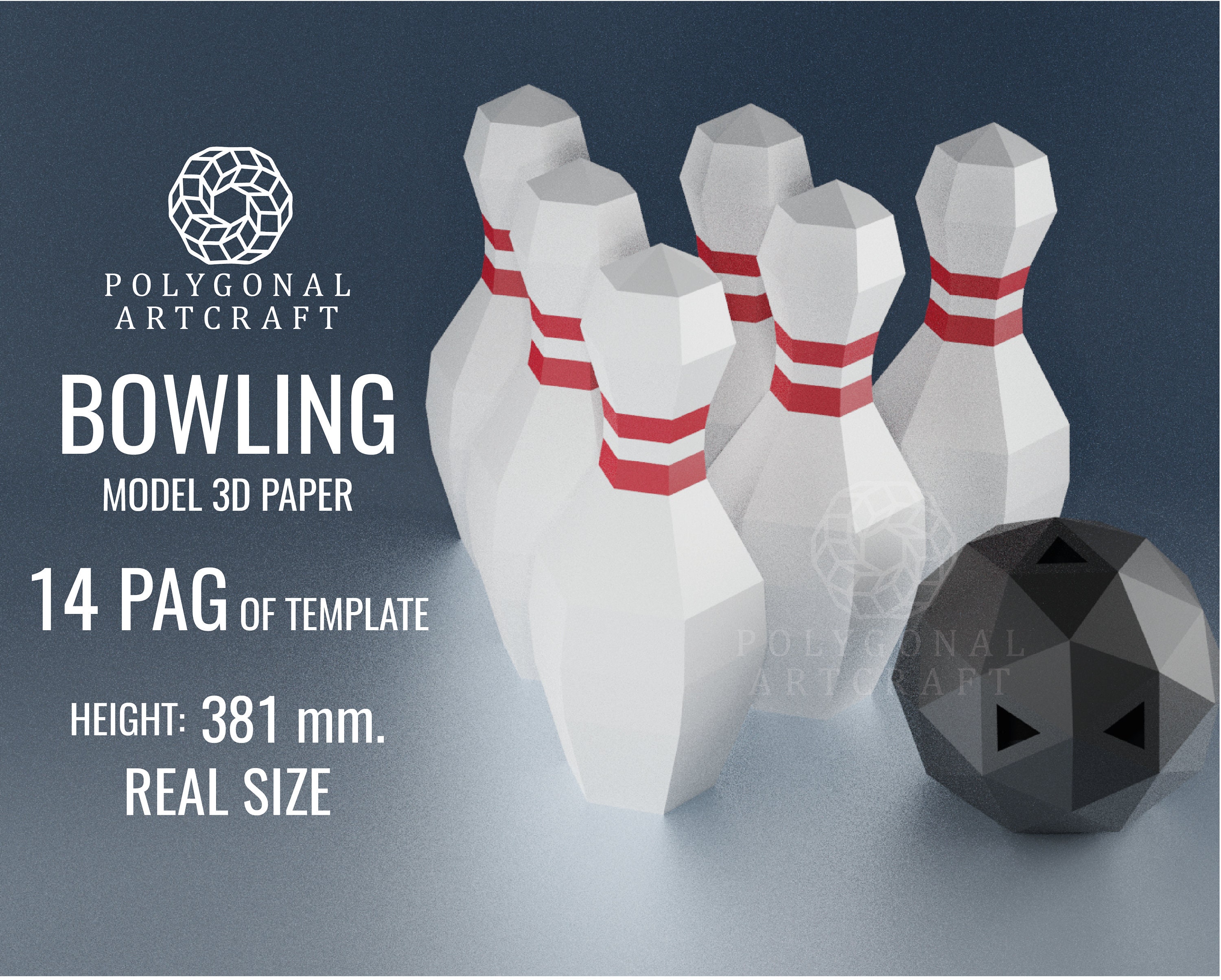 Bowling Papercraft 3d Lowpoly PDF Template Etsy