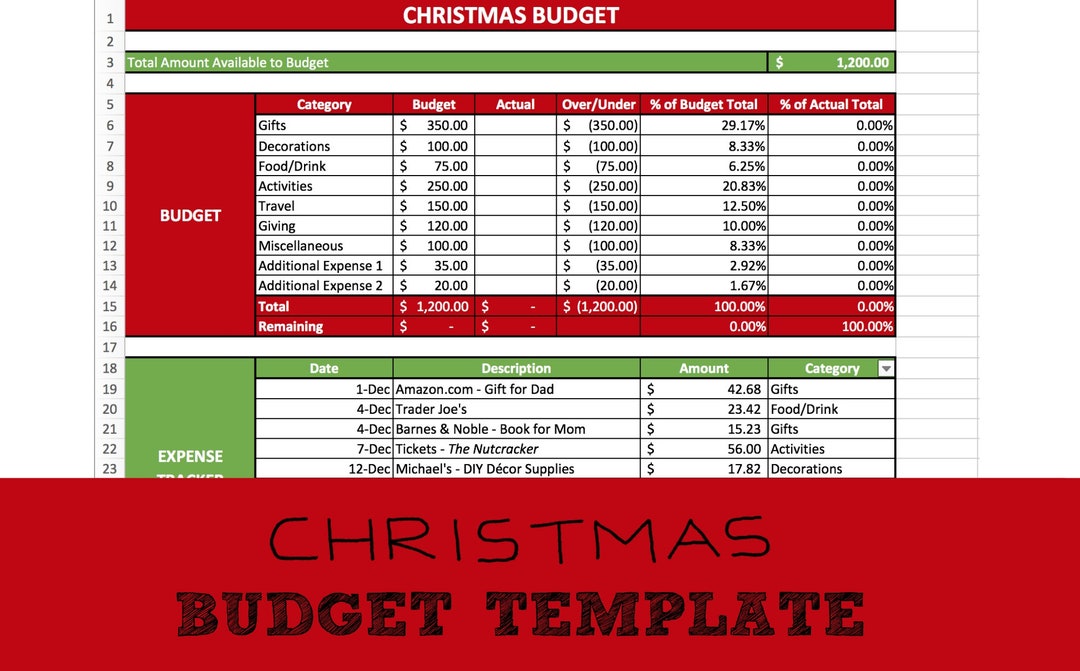Christmas Budget Template Spending Tracker Gift Tracker Microsoft Excel Christmas Budget Template Spending Tracker Gift Tracker Microsoft Excel