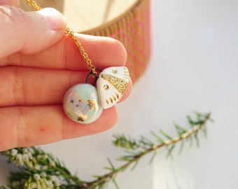 Handmade ceramic porcelain mushroom pendant