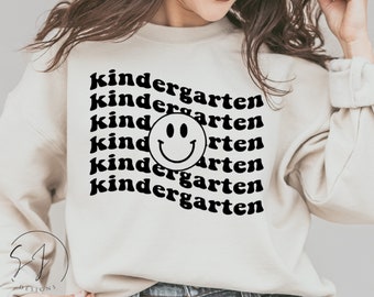 Kindergarten Teacher SVG, Kindergarten Teacher Shirt, Teacher Sayings svg, Back to School Shirt SVG, Smiley Face svg, Wavy Letters svg