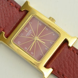 Authentic Hermes Red Leather Gold Plated H Logo 21mm Watch - Etsy