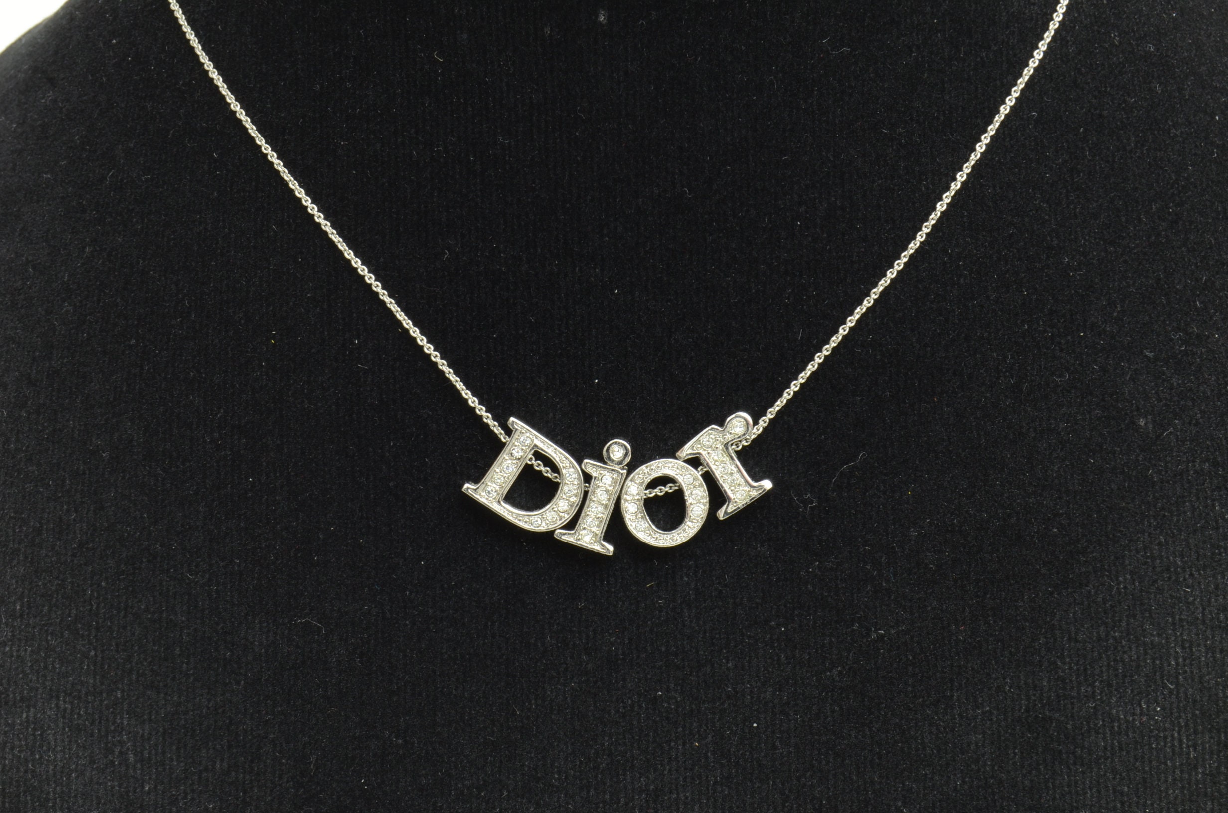 Authentic Christian Dior Rhinestone Necklace Letter Charm SP Etsy