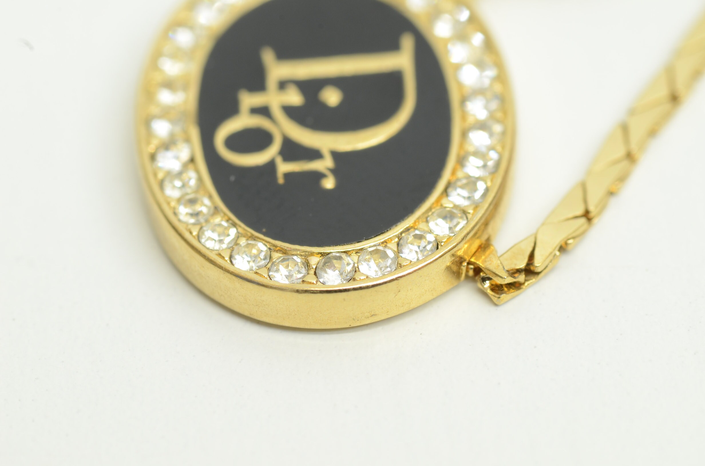 Authentic Christian Dior Necklace Black Oval Signature Logo Authentic Christian Dior Necklace Black Oval Signature Logo