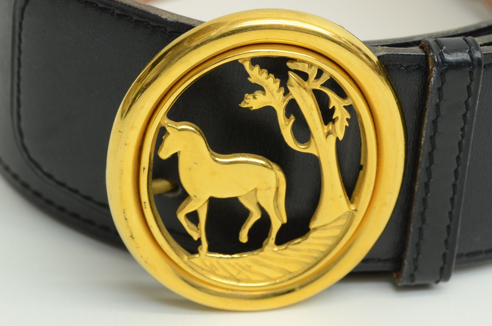 Authentic Hermes Belt Black Leather GP Buckle Horse Tree Etsy