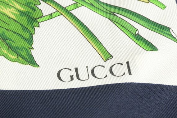 Authentic Gucci 100% Silk Scarf Navy Blue White 9… - image 5
