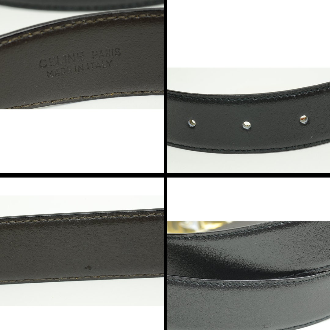 Authentic Celine Belt GP Logo Vintage Black Leather Gold