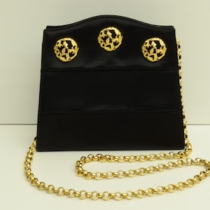 Authentic Salvatore Ferragamo Shoe Logo Emblem Purse GP Chain Black Satin Purse 2203290009