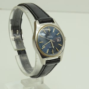 Authentic Omega Automatic Geneve Watch 24mm Blue Date Vintage SS Wristwatch 1p4125