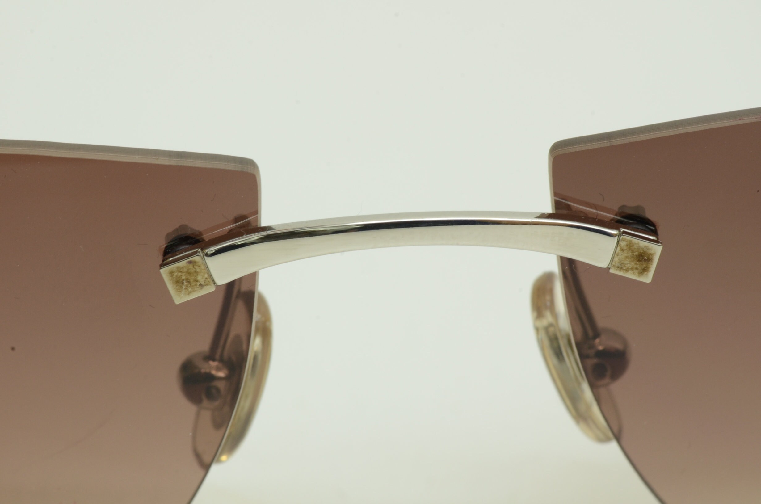 Authentieke Cartier Rimless Bubinga Wood Zonnebril Double C Decor
