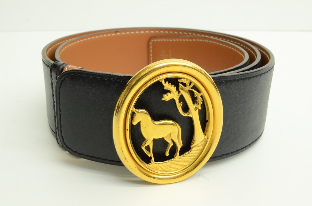 Hermès Black Gold Wishbone Horseshoe Belt