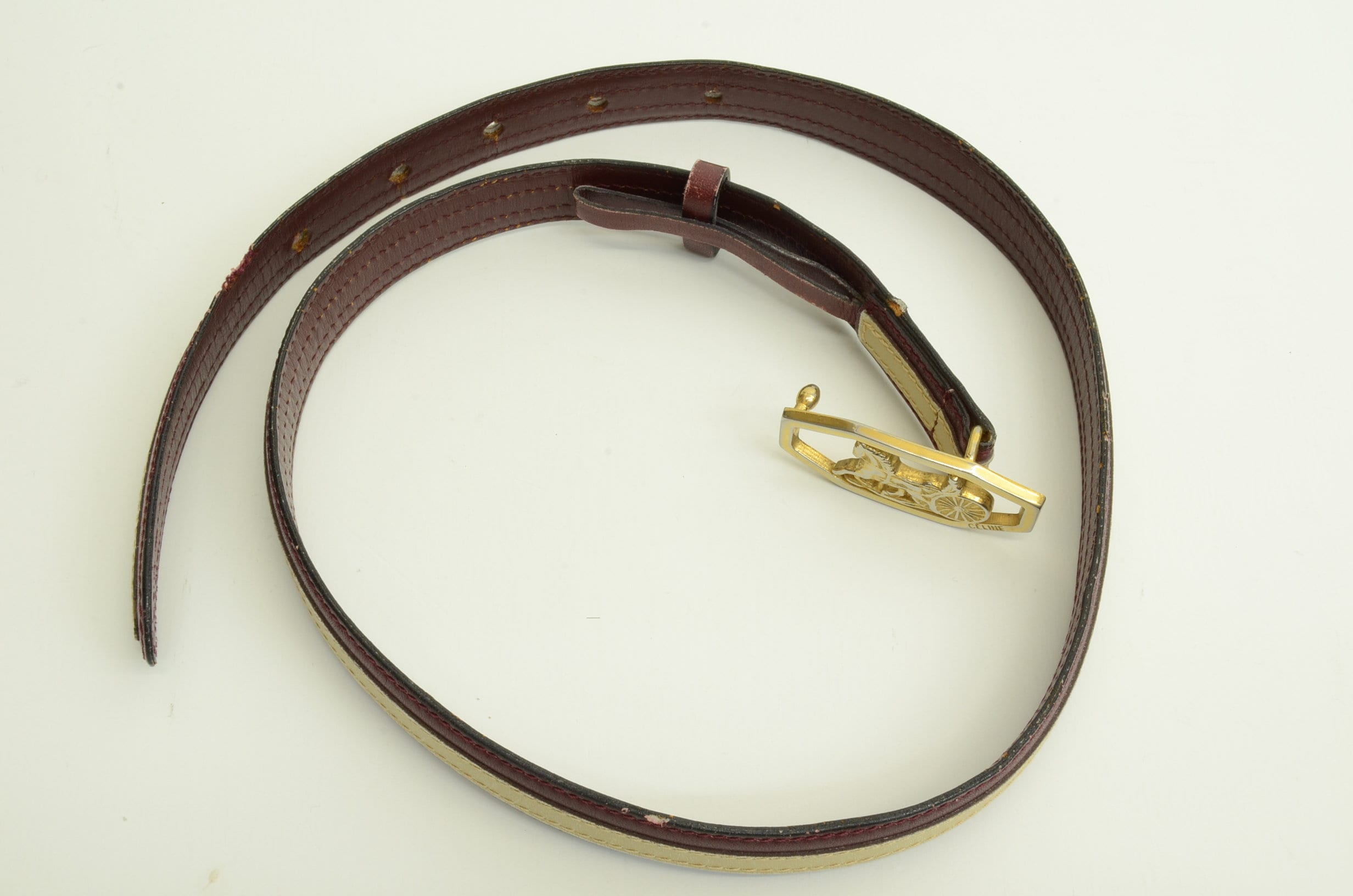 Authentic Celine Belt Burgundy Leather GP Horse Carriage Authentic Celine Belt Burgundy Leather GP Horse Carriage