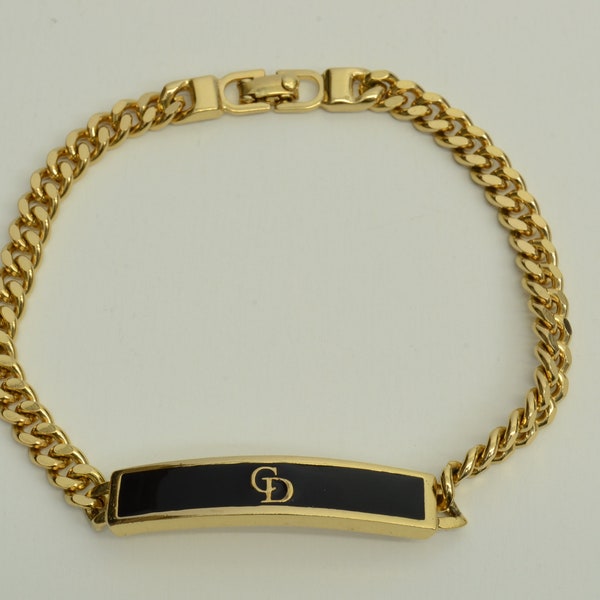 Authentic Christian Dior Bracelet CD Logo Black Tag Emblem Signature GP Jewelry 1p6533