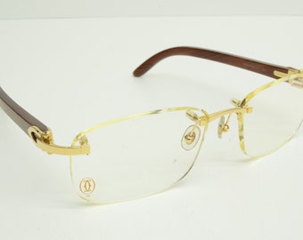 Authentic Cartier Eyeglasses Rimless 53 18 135b Bubinga Wood Rectangle Silver 1p943 Etsy UK