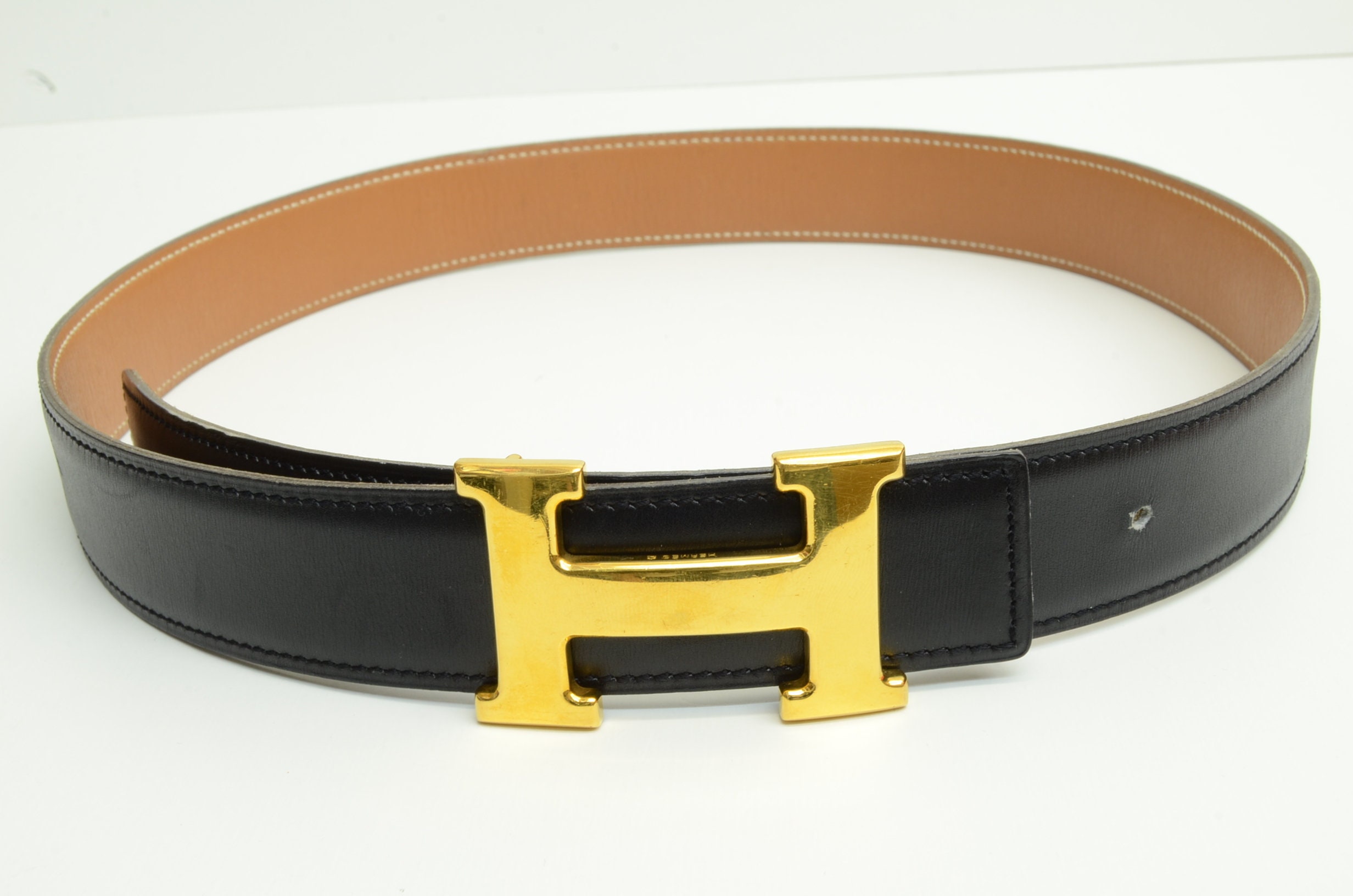 Authentic Hermes Belt Black Leather GP Buckle H Logo 1994 Etsy