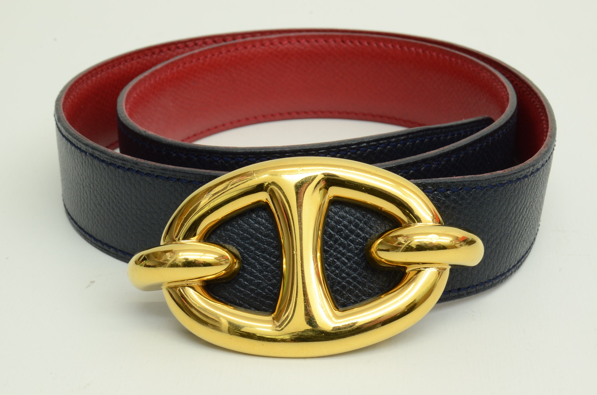 Authentic Hermes Belt Navy Leather GP Buckle Emblem 1991 | Etsy