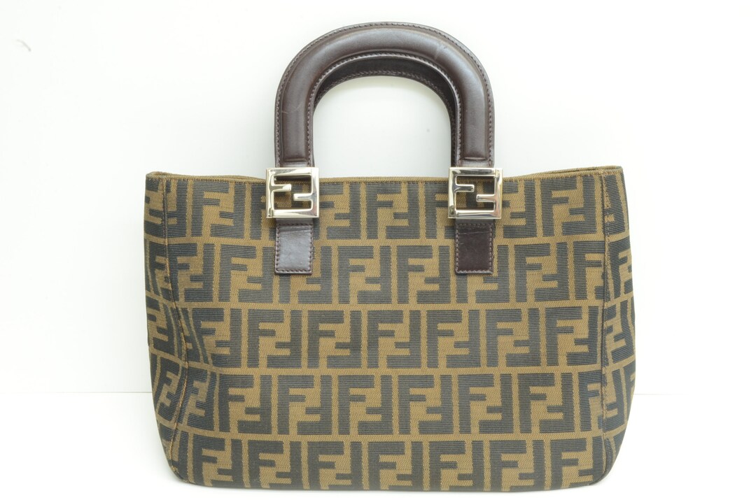 Authentic Fendi Zucca Handbag Top Handle Monogram Leather Authentic Fendi Zucca Handbag Top Handle Monogram Leather