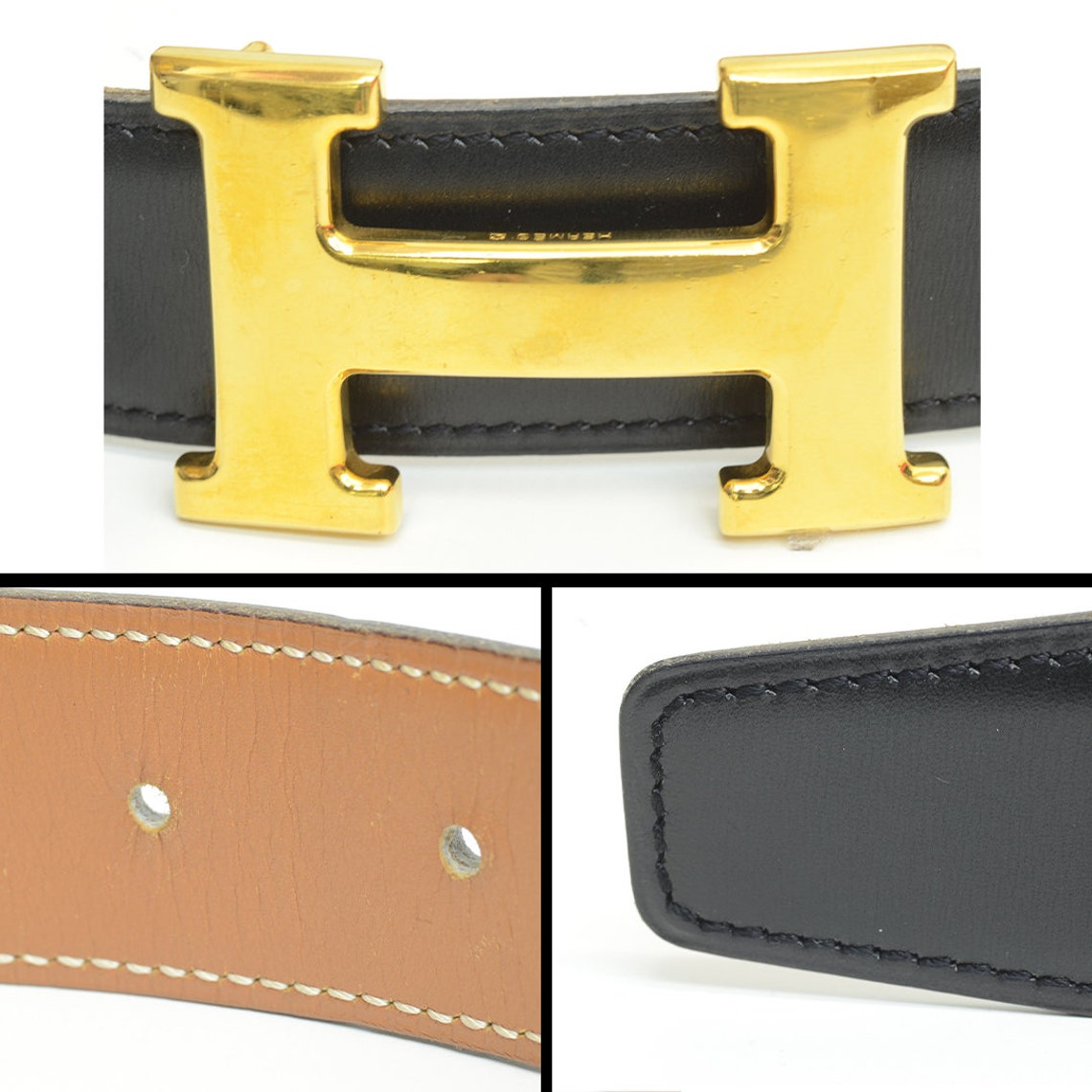 Authentic Hermes Belt Black Leather GP Buckle H Logo 1994 Etsy