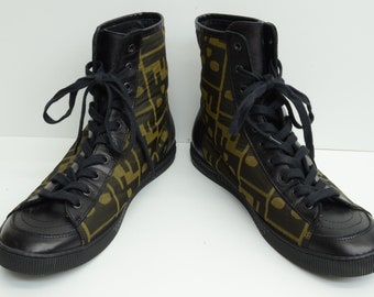 Authentic Fendi Zucca High Top Sneakers Classic Style Shoes Classic Canvas Logo 1p2727