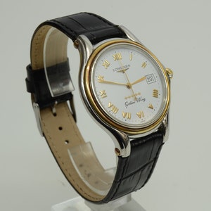 Authentic Longines Golden Wing Watch 33mm Quartz SS GP Leather Roman Numeral Vintage 1p5705