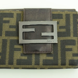 Carteira de couro com monograma Fendi Zucca autêntica, capa dobrável em lona para moedas 0p6756