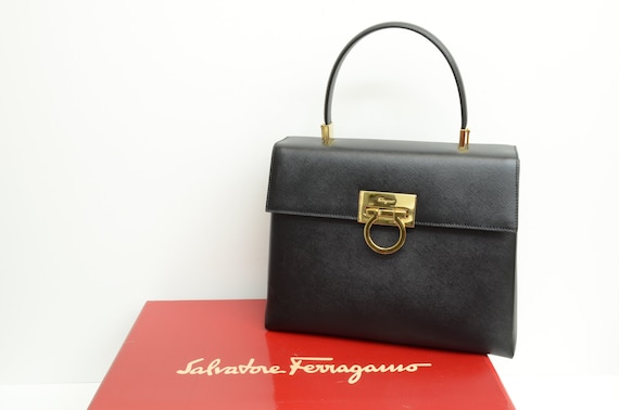 Salvatore Ferragamo Gancini Embossed Leather Briefcase - Nero