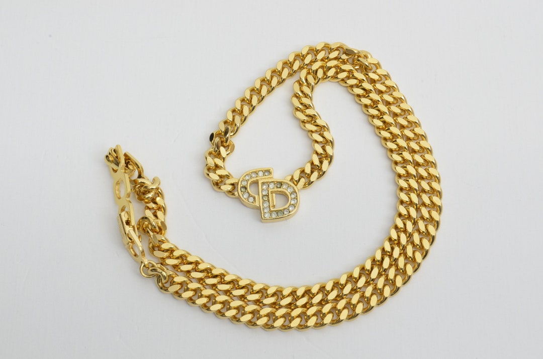 Authentic Christian Dior Necklace CD Logo Thick Chain GP Etsy