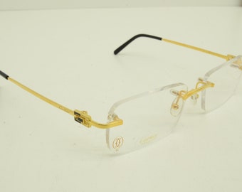 Authentic Cartier Rimless Eyeglasses 53 18 140 Rectangle Duplo C 18k Gold Frames 2206270029