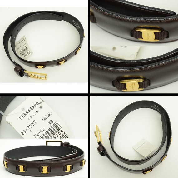 Salvatore Ferragamo Black Leather Gold Steel Buckle Italian