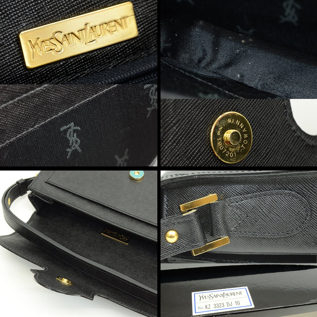 Authentic YSL Leather Shoulder Bag GP Fold Magnet Black Vintage 