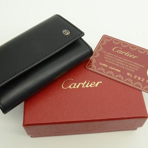 Auténtico Cartier 6 Llavero Cartera de cuero vintage C Decor Logo con caja y tarjeta 2 1p5162