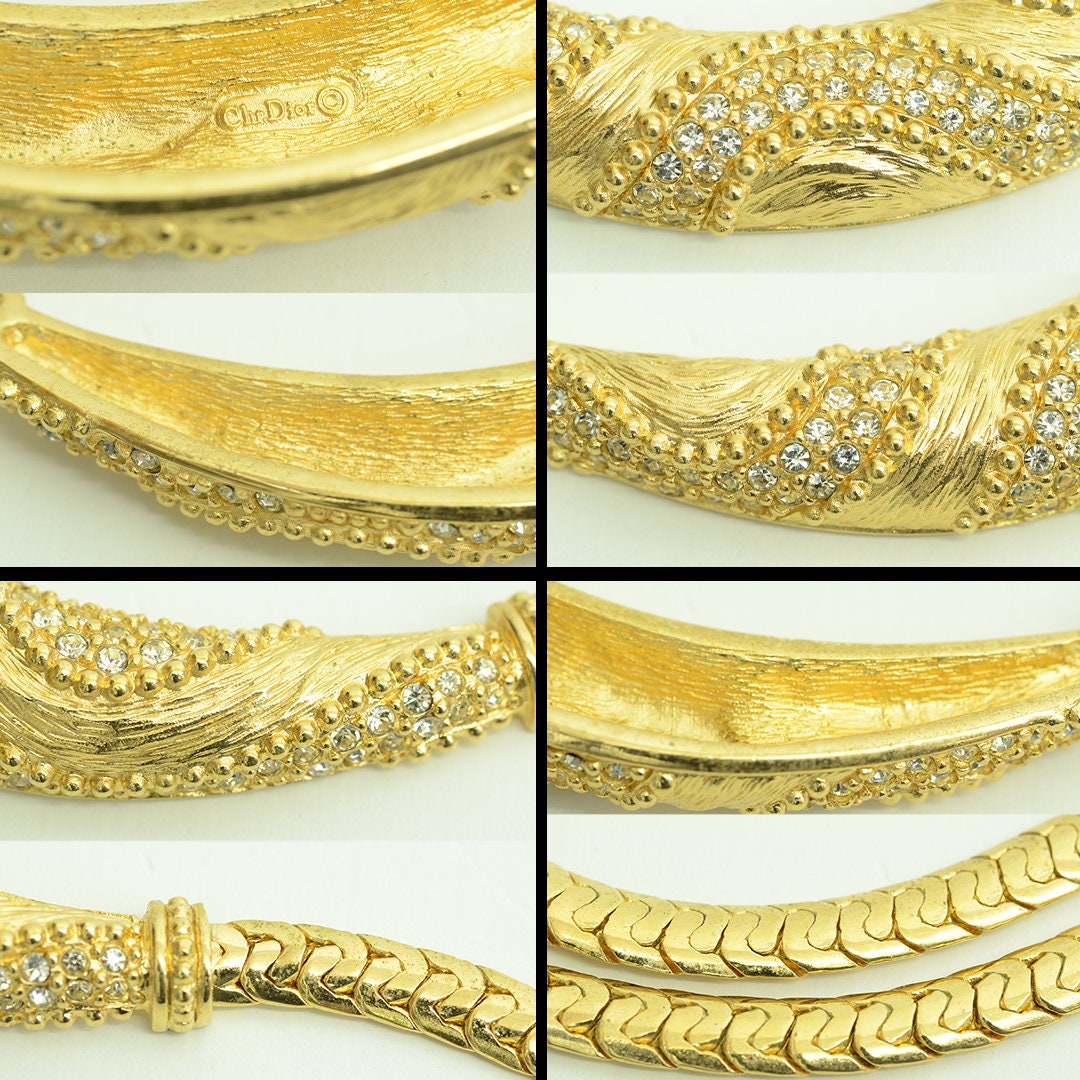 Authentic Christian Dior Choker Necklace Rhinestone GP Bar Etsy