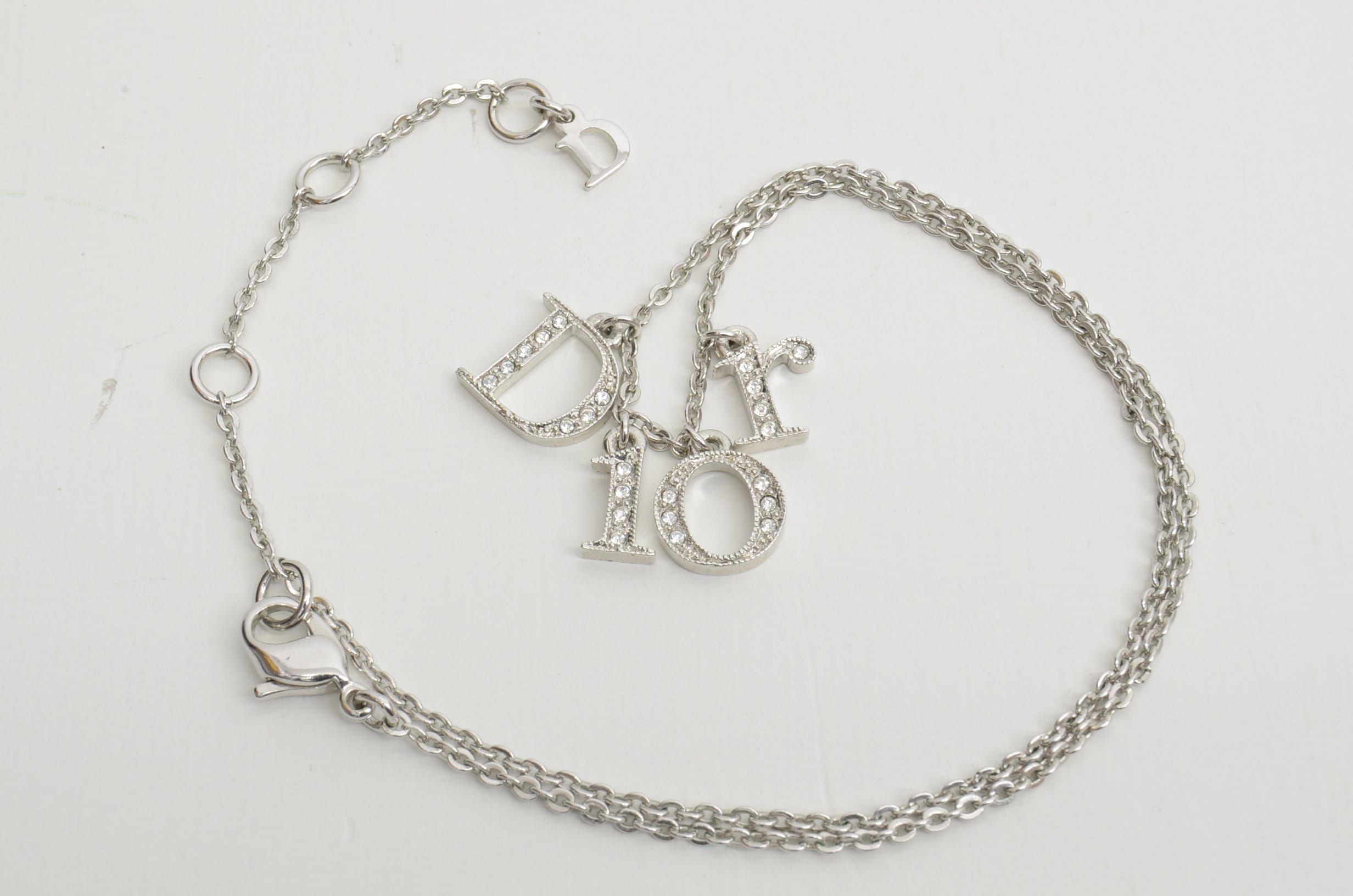 Authentic Christian Dior Crystal Letter Charm SP Necklace Etsy